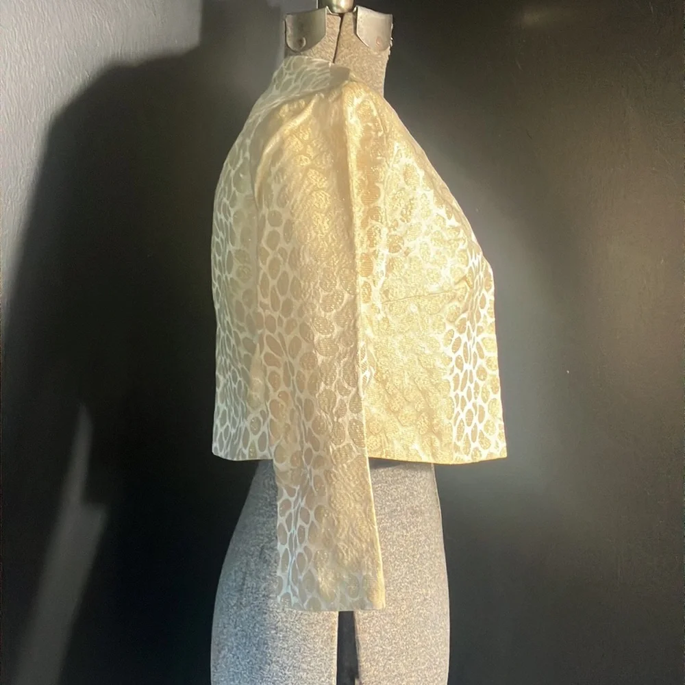 Vintage Handmade Metallic Light Gold Leopard Print Bolero Cropped Jacket - Picture 2 of 10